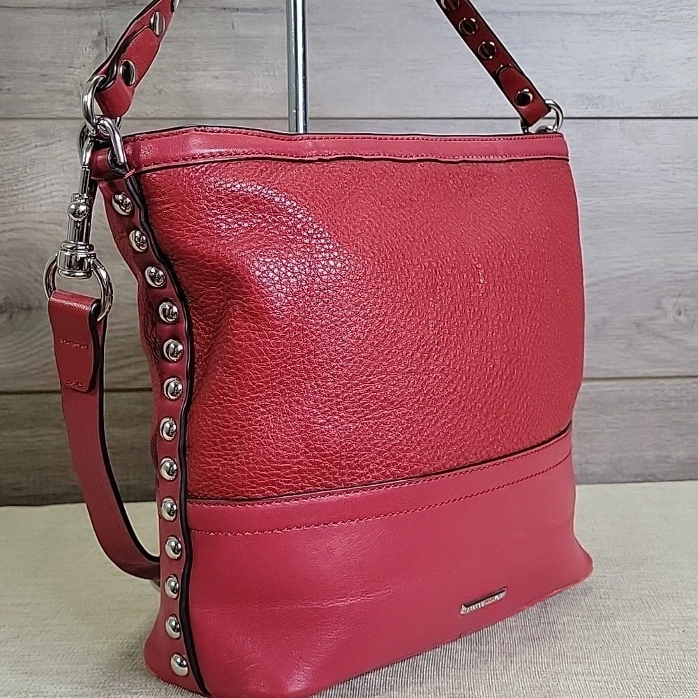 Rebecca Minkoff Blythe Red Studded Leather Shoulder Bag Purse Handbag